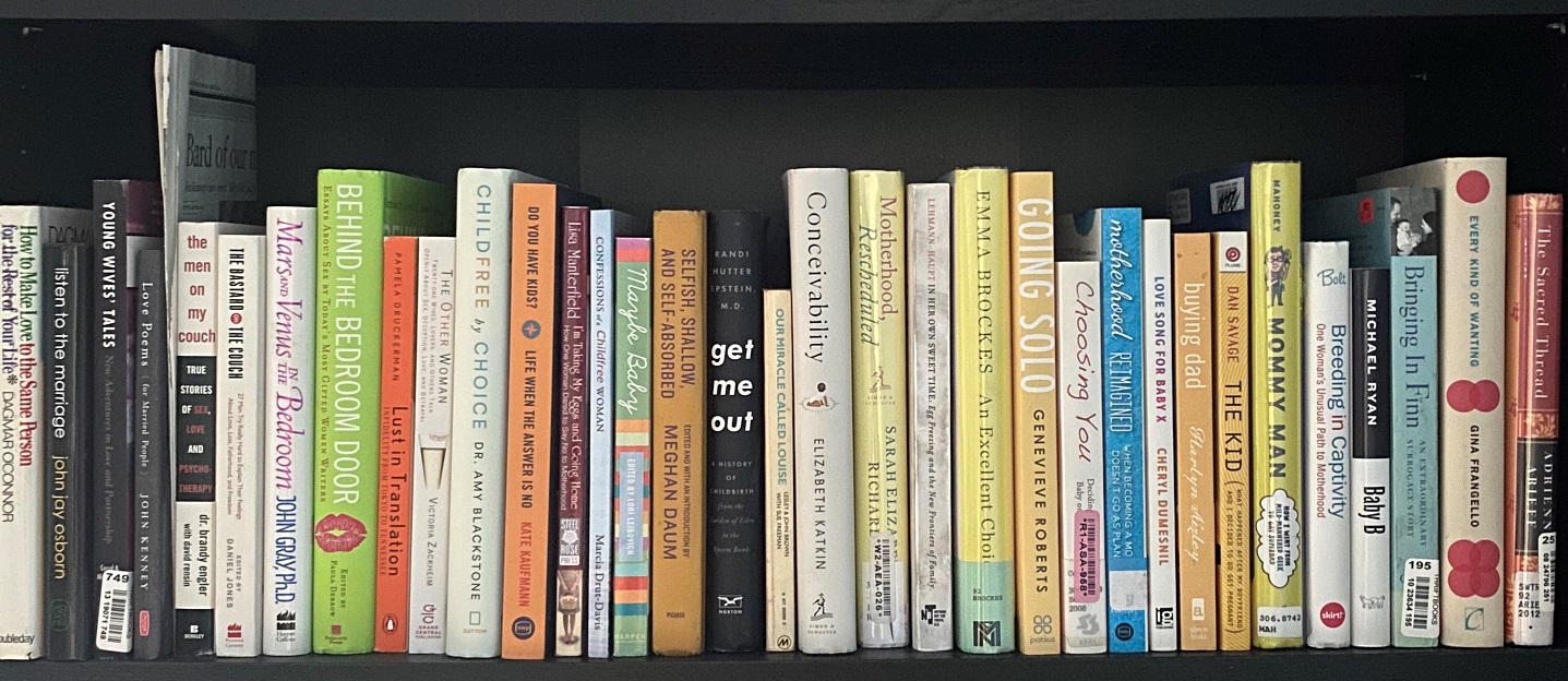 Closeup of books stacked on a bookshelf